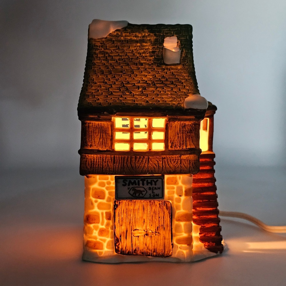 Vintage Dept 56 Smithy Bean & Son Ceramic Christmas Village House Lighted